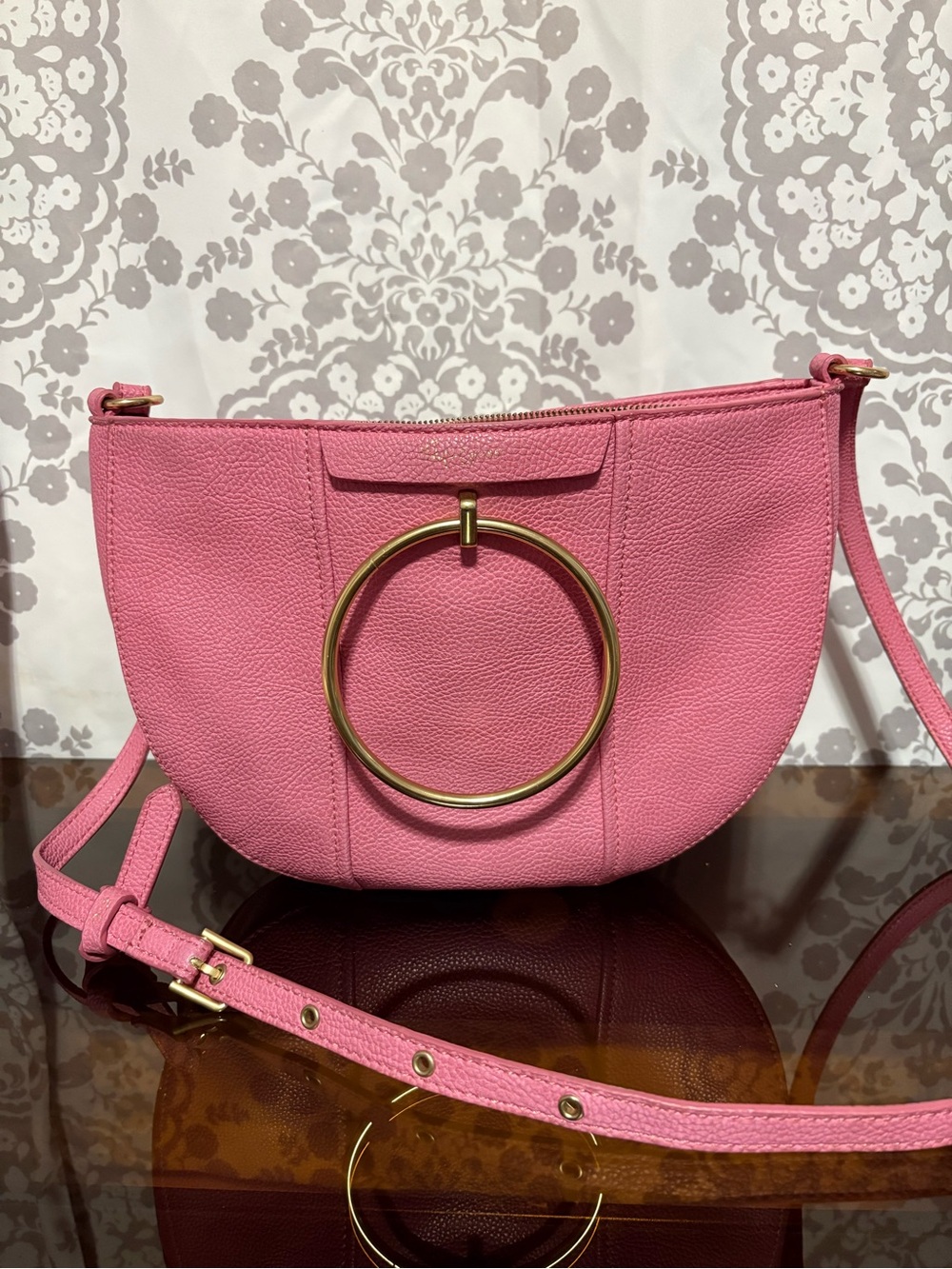 Foley + Corinna Pink Crossbody Bag with Gold Ring Hardware